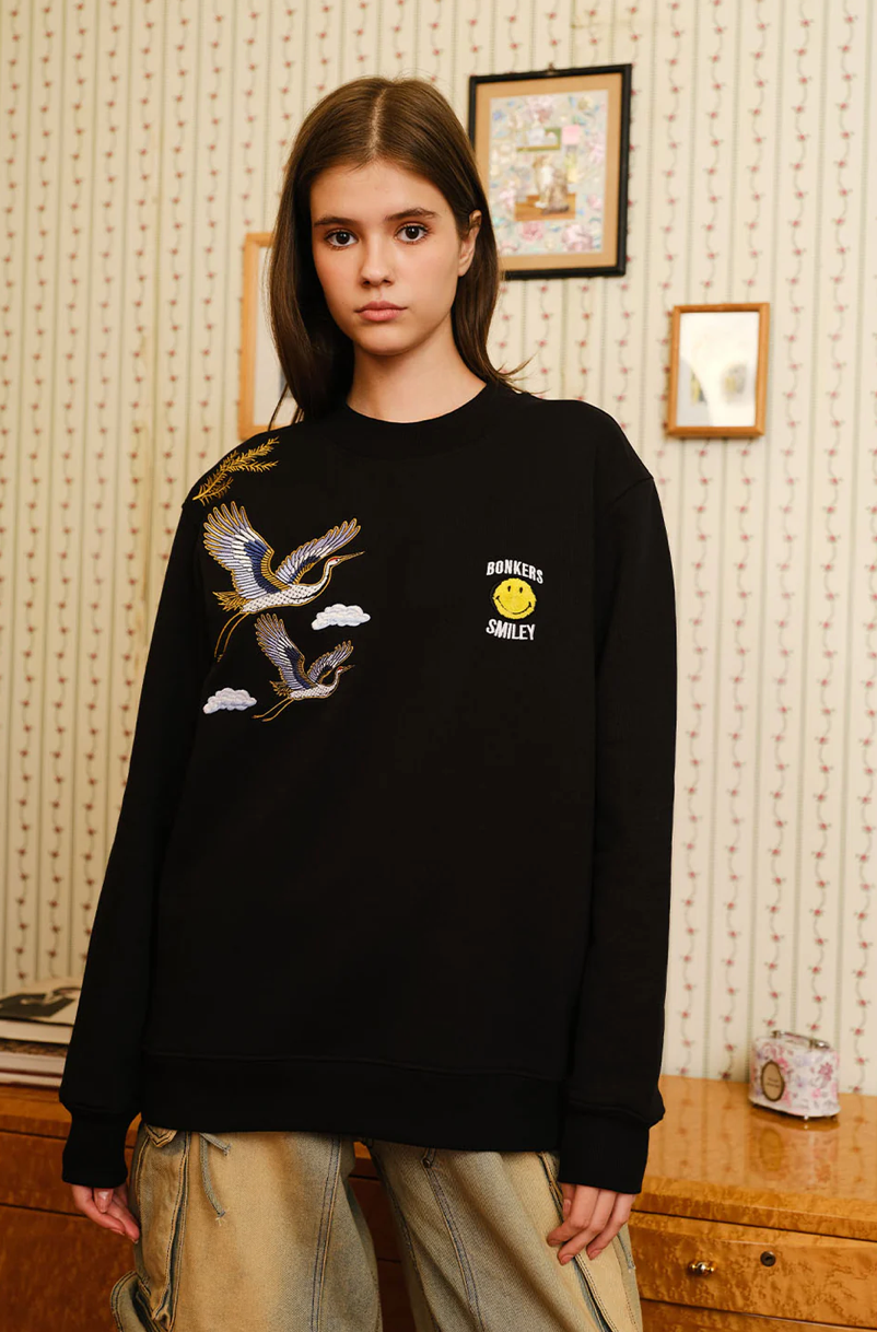 BLACK EMBROIDERED SMILEY ORIGINALS SWEATSHIRT