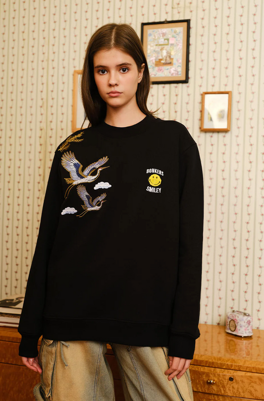 BLACK EMBROIDERED SMILEY ORIGINALS SWEATSHIRT
