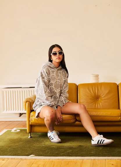 SMILEY ALL OVER GREY FADED HOODIE