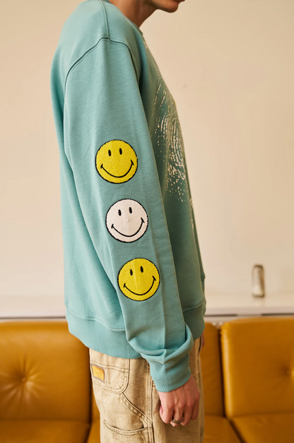 SMILEY ORIGINALS CHENILLE PATCH SLEEVES SWEATSHIRT